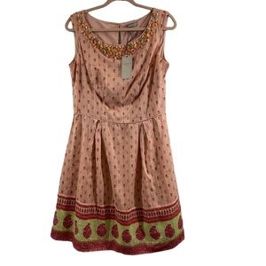 Pepperberry Embellished Neck Dress in Peach Color Multi Print Curvy UK 12